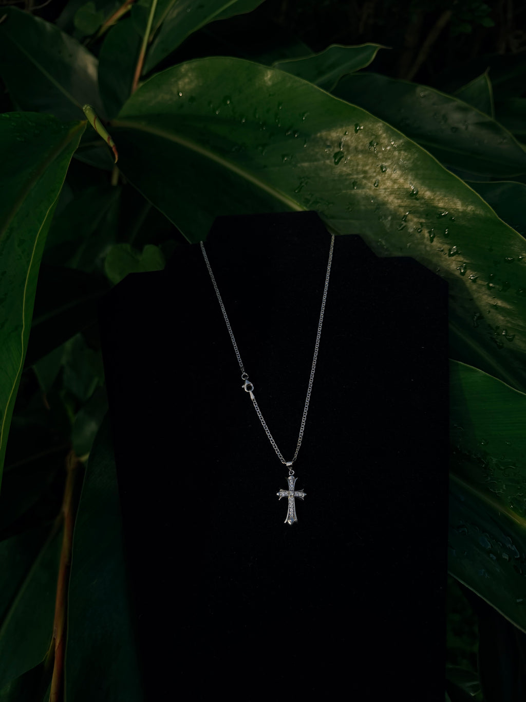 925 sterling silver Box Link Chain With Moissanite Cross