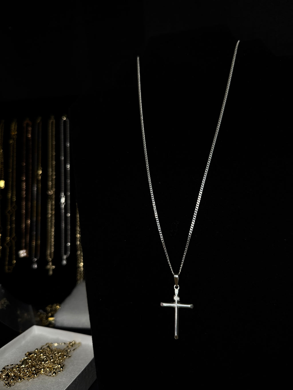 Solid Sterling silver Cuban link with simple cross