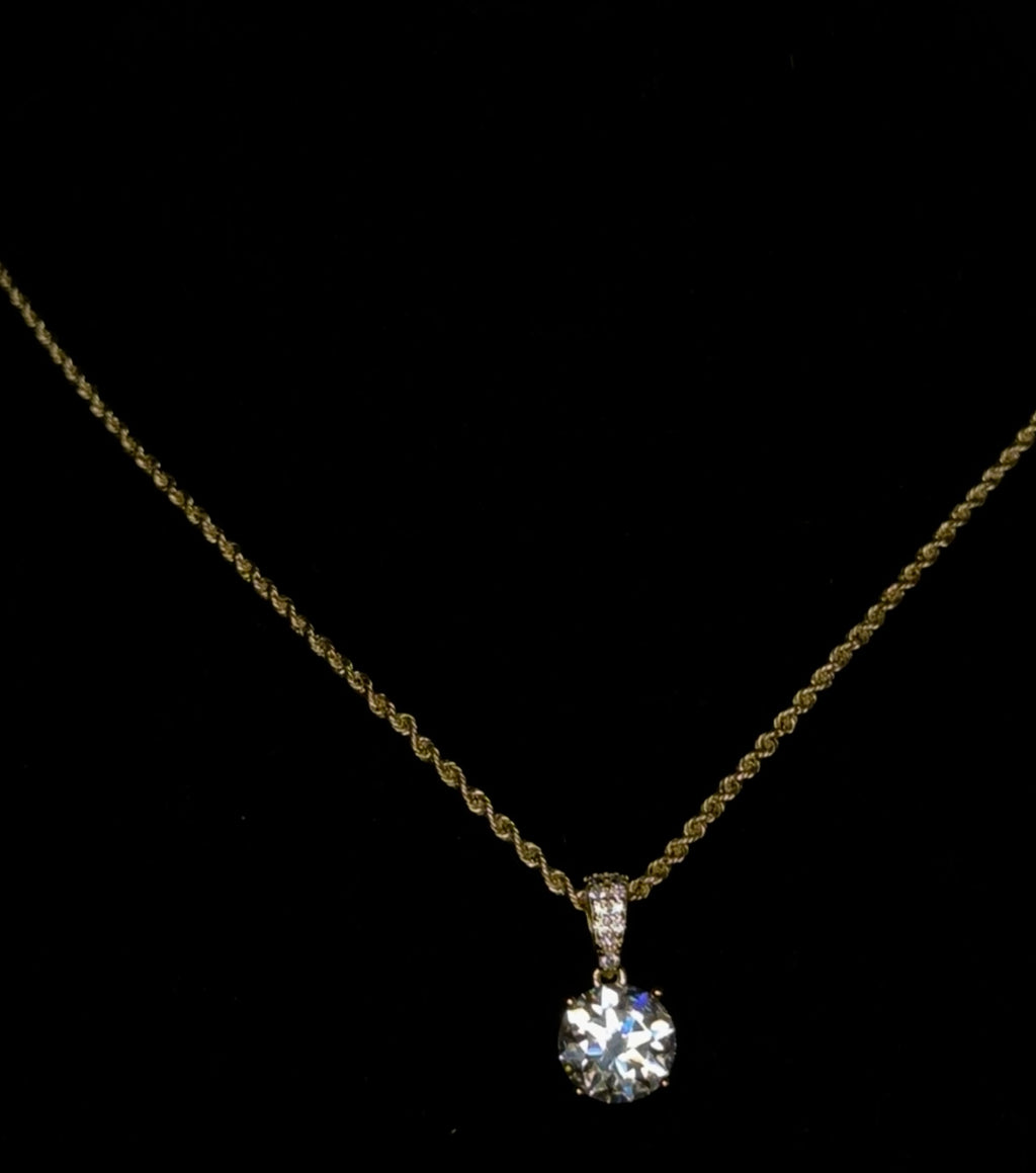 10K Gold Luxe Rope Chain Necklace with 2-Carat Moissanite – 20-inch, 1.5mm