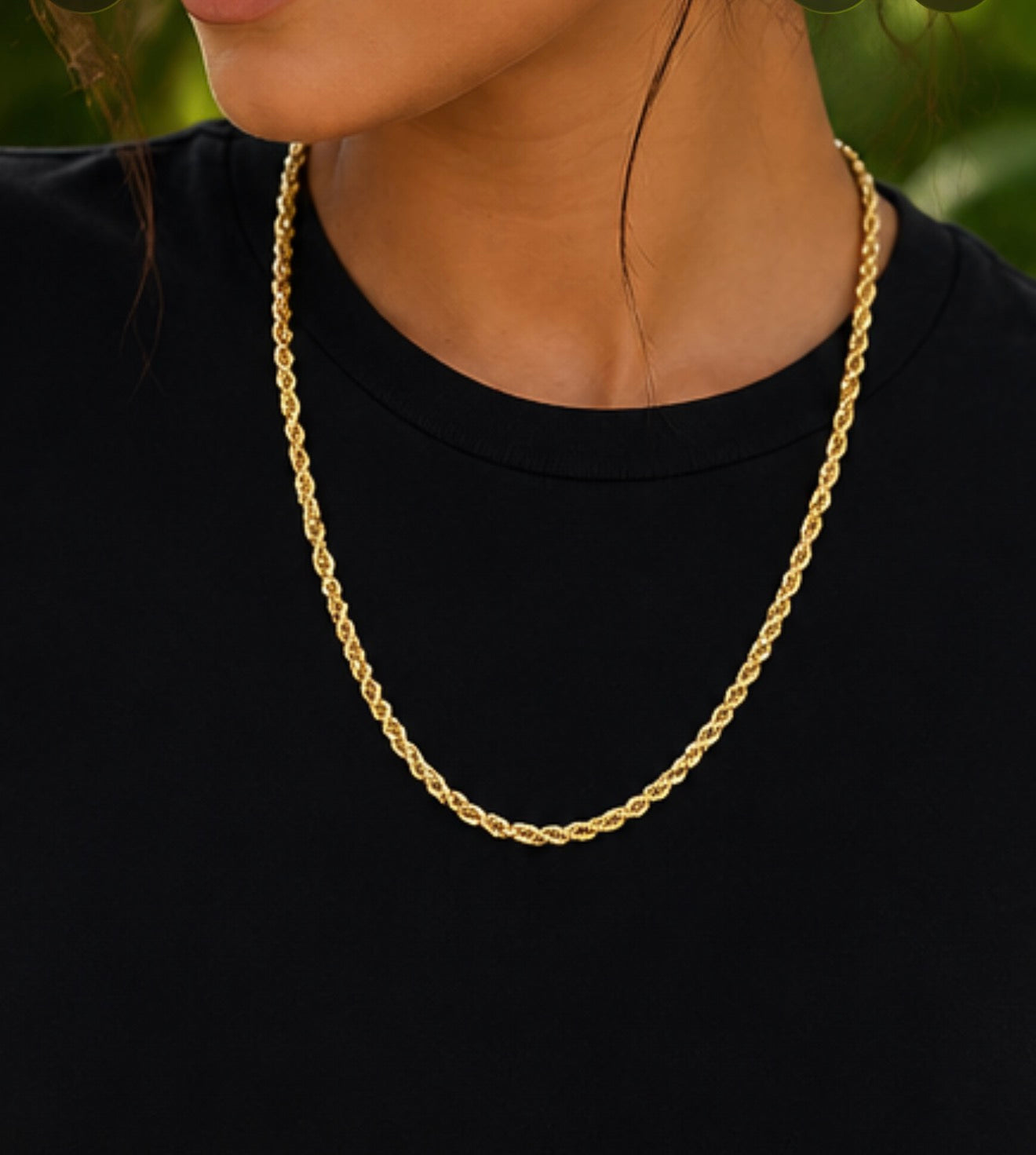 14K Solid Gold Diamond-Cut Rope Chain Necklace, 4mm Width, 20 Inches Length