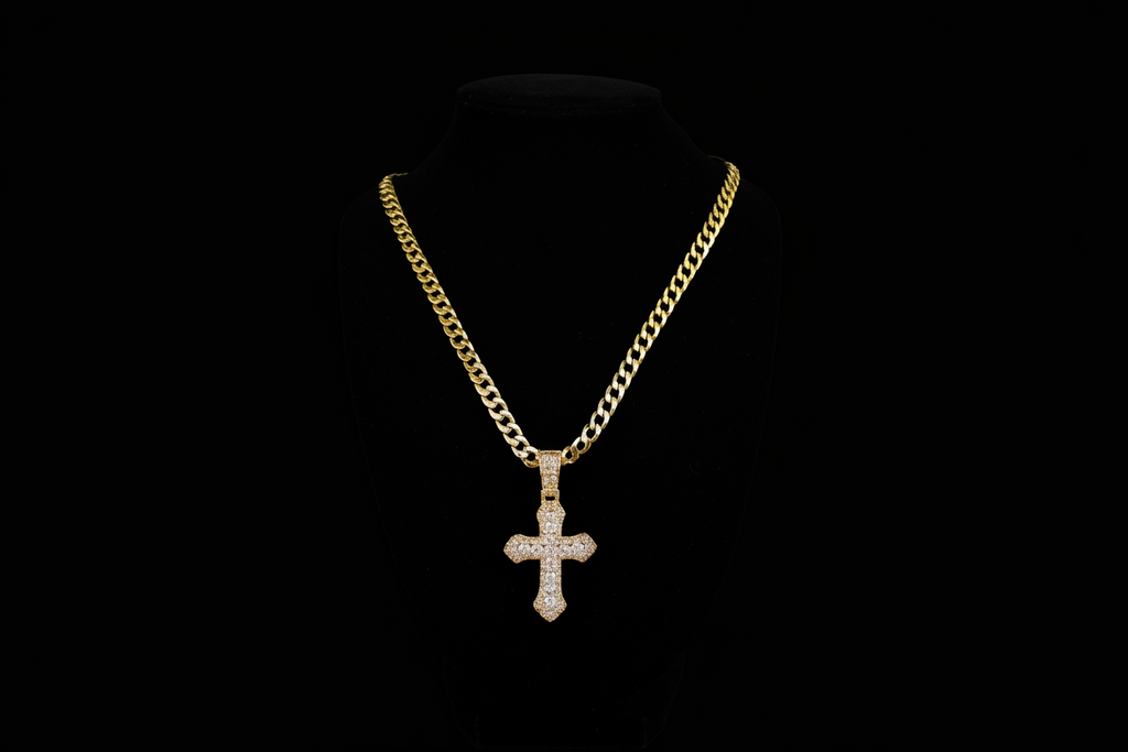 Holy Cuban Link Necklace with Diamond Cross Pendant – 14k Gold-Filled, Tarnish-Resistant, Hypoallergenic