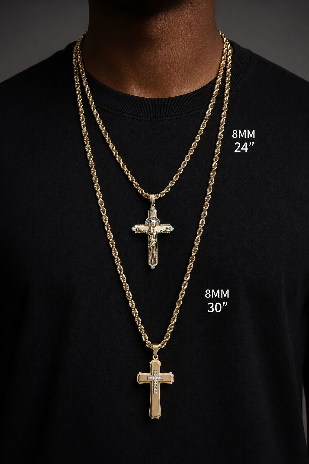 14k Gold Filled Cross Necklace Sets with Rope Chain