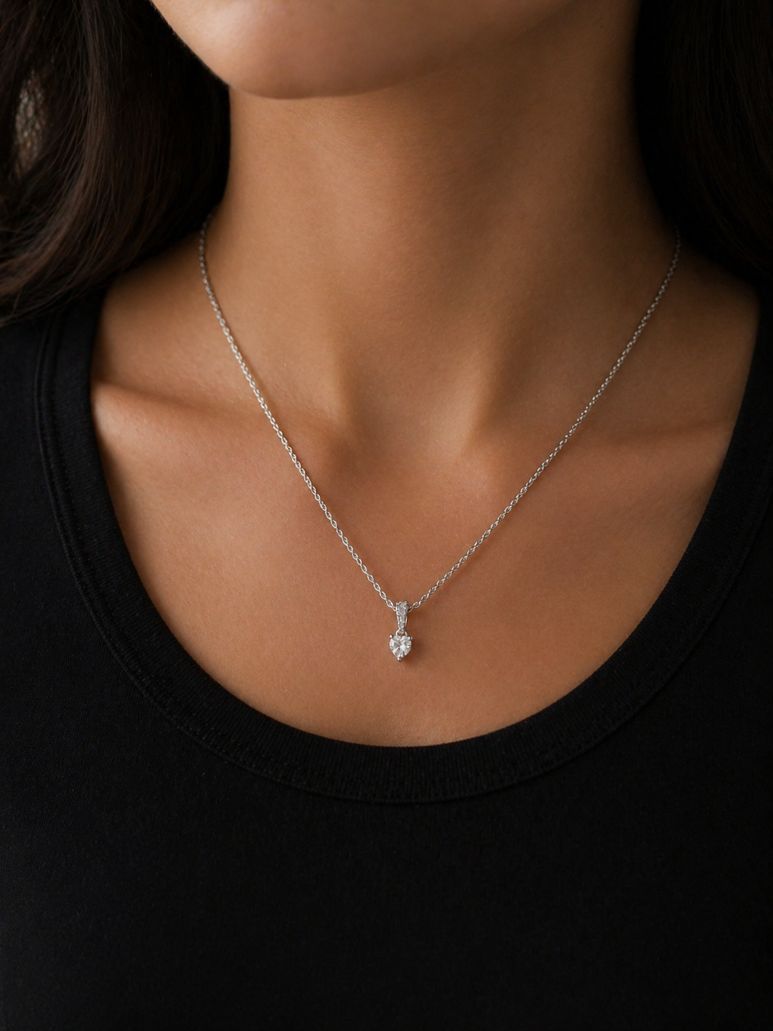 925 Sterling Silver Heart Moissanite Necklace with 0.5 Carat Genuine Stone and 20-Inch Rope Chain