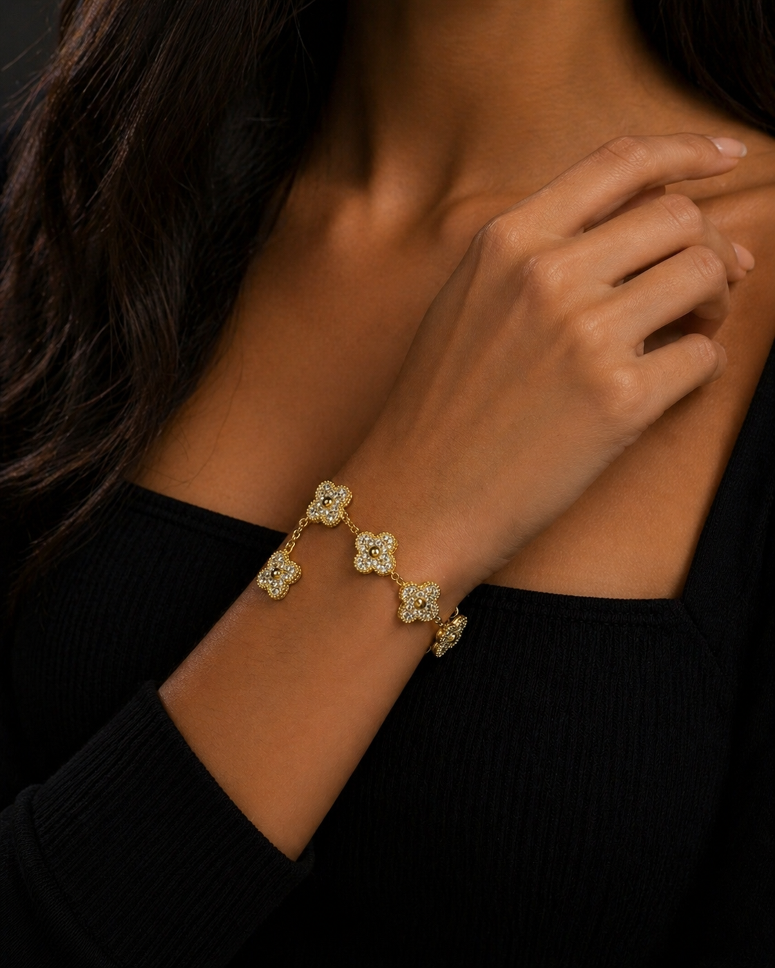 14k Gold Filled 4-Leaf Clover Moissanite Bracelet