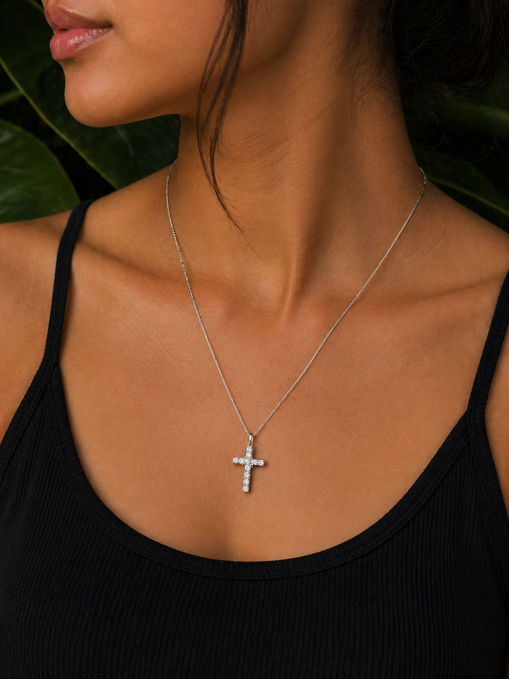 Moissanite Cross Necklace Set in 925 Sterling Silver