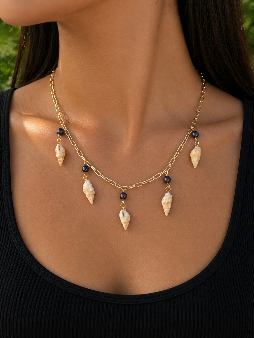 Paperclip Pearl Shell Necklace - 14k Gold Filled