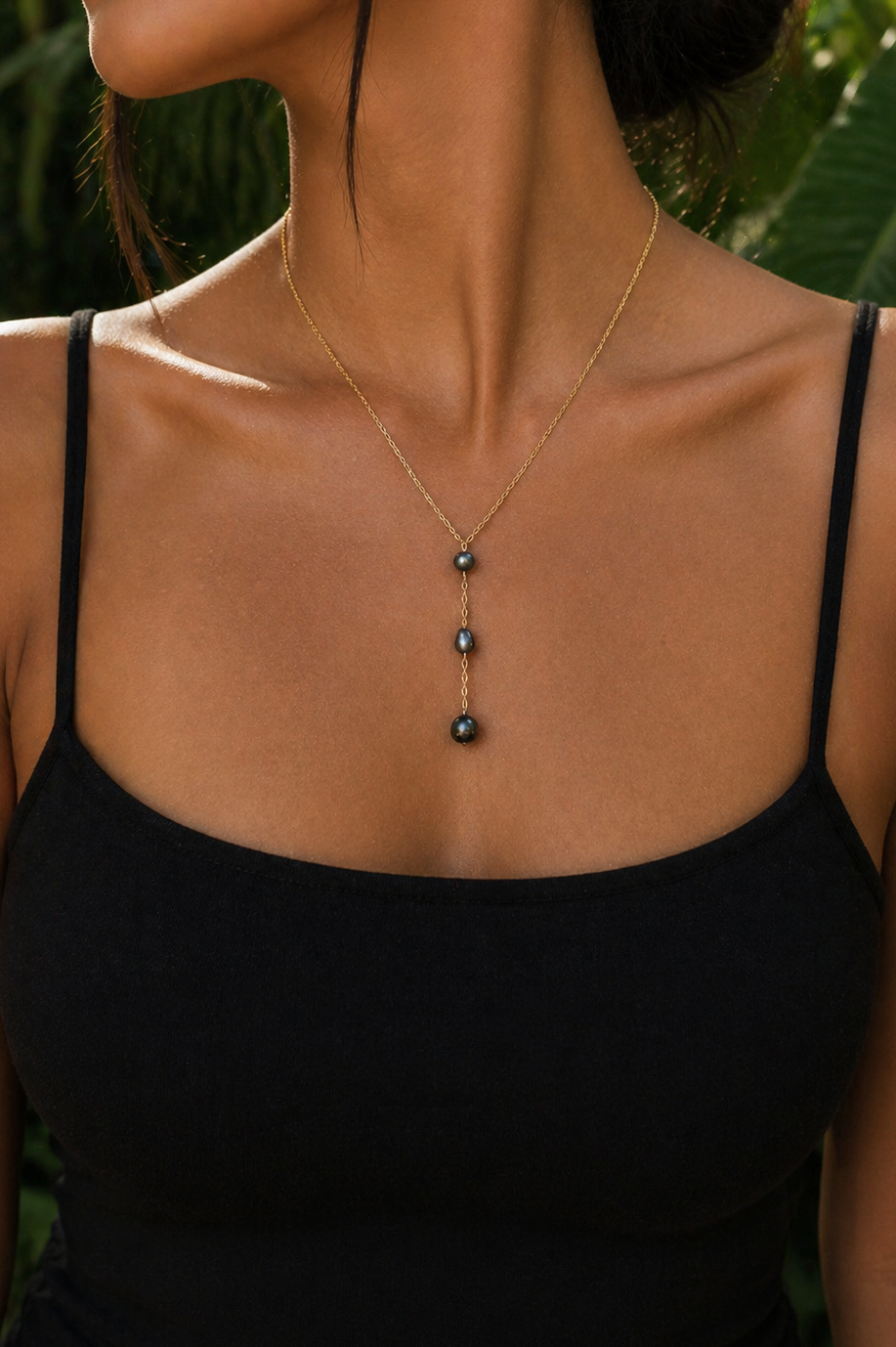 14k Gold Filled Necklace with Triple Dark Freshwater Pearls