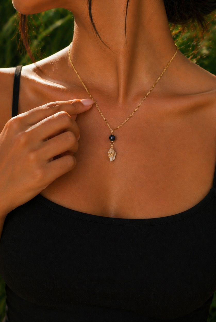 14k gold filled Simple Cable Chain with Pearl Shell Pendant