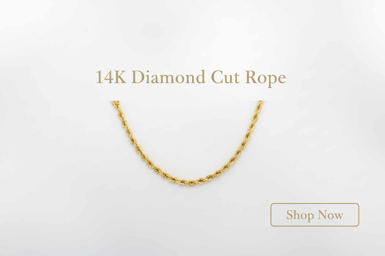 14K Diamond Cut Rope Chain