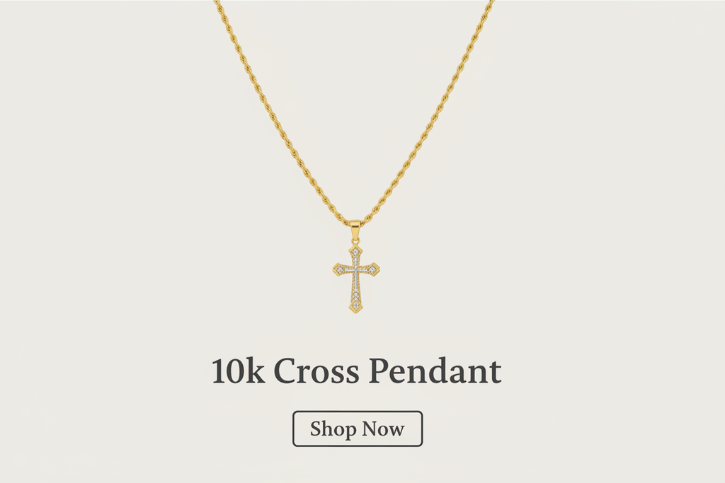 10k 16” Diamond Cut With Clean Cut Cross Pendant
