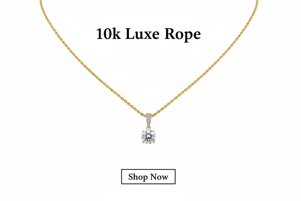 10K Gold Luxe Rope Chain Necklace with 2-Carat Moissanite – 20-inch, 1.5mm