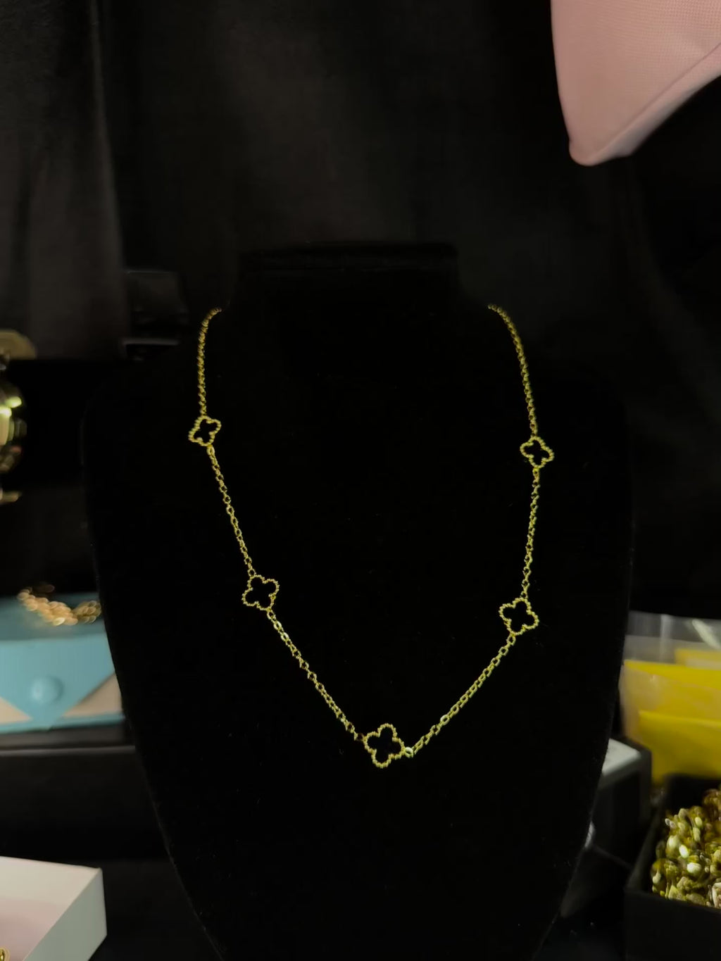 Black Clover Link Necklace with 14k Gold-Filled Cable Chain and Black Four-Leaf Clover Pendant