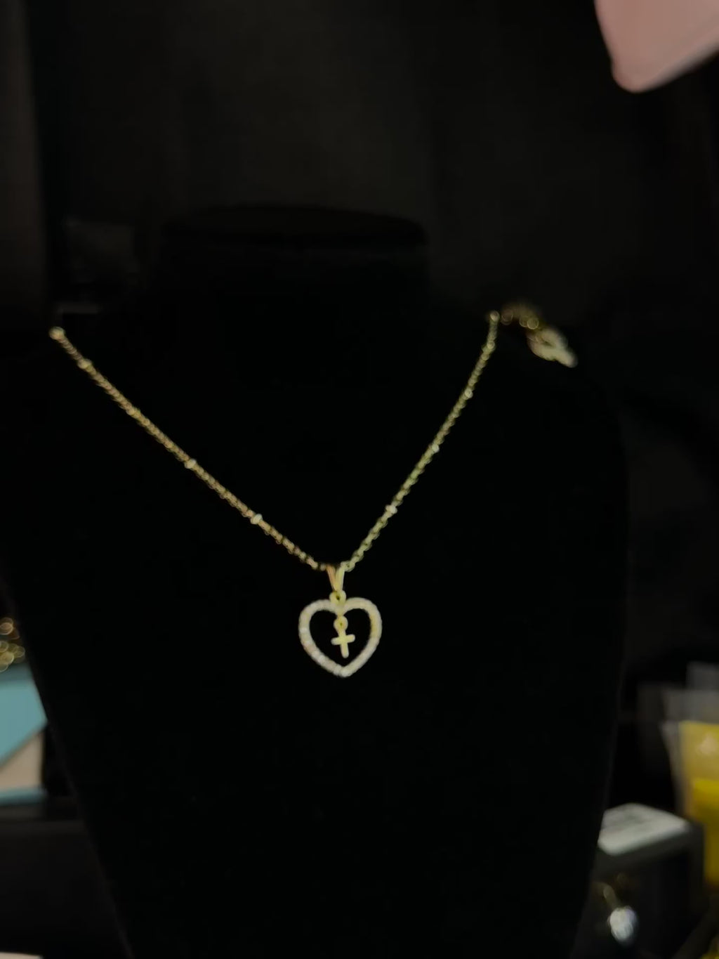 For The Love Of God- Beaded Link with Moissanite Heart Cross Pendant