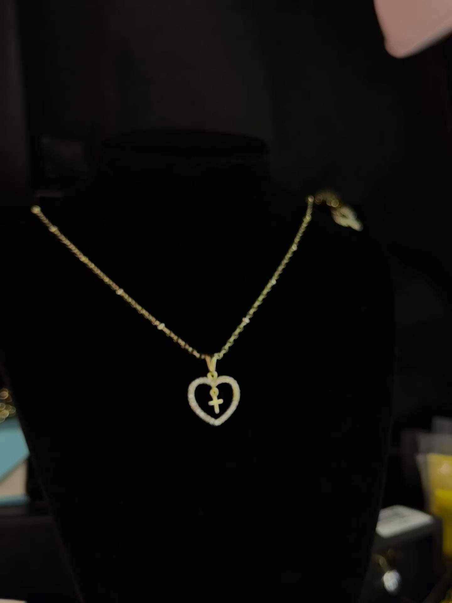 For The Love Of God- Beaded Link with Moissanite Heart Cross Pendant